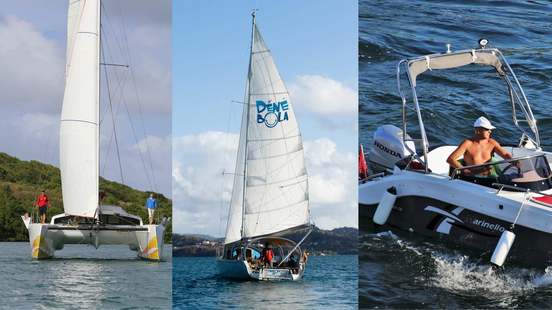 Catamaran, voilier monocoque et bateau à moteur